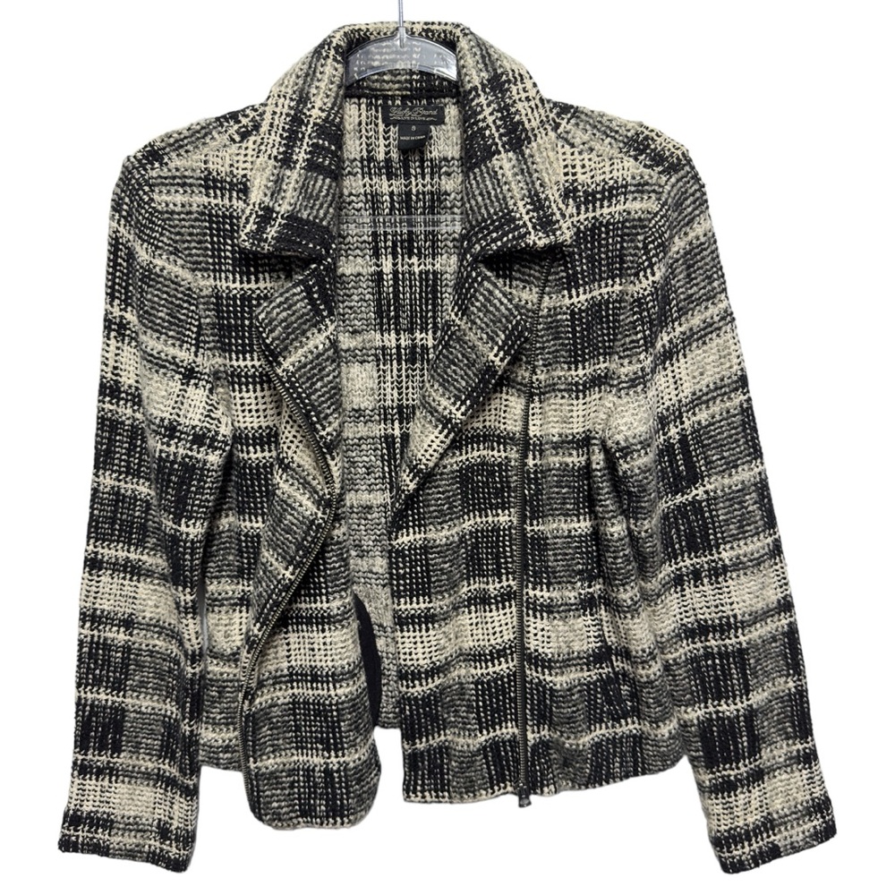 Cotton Tweed Boucle Woven Knit Moto Coat Jacket